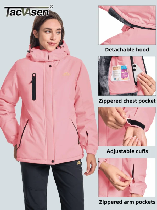 TACVASEN Winter Fleece Lined Hooded Parka Jacket Womens Ski Snowboard Warm Coats Waterproof 5 Zipper Pockets Windbreaker Outwear - AliExpress 200000345 - Image 3
